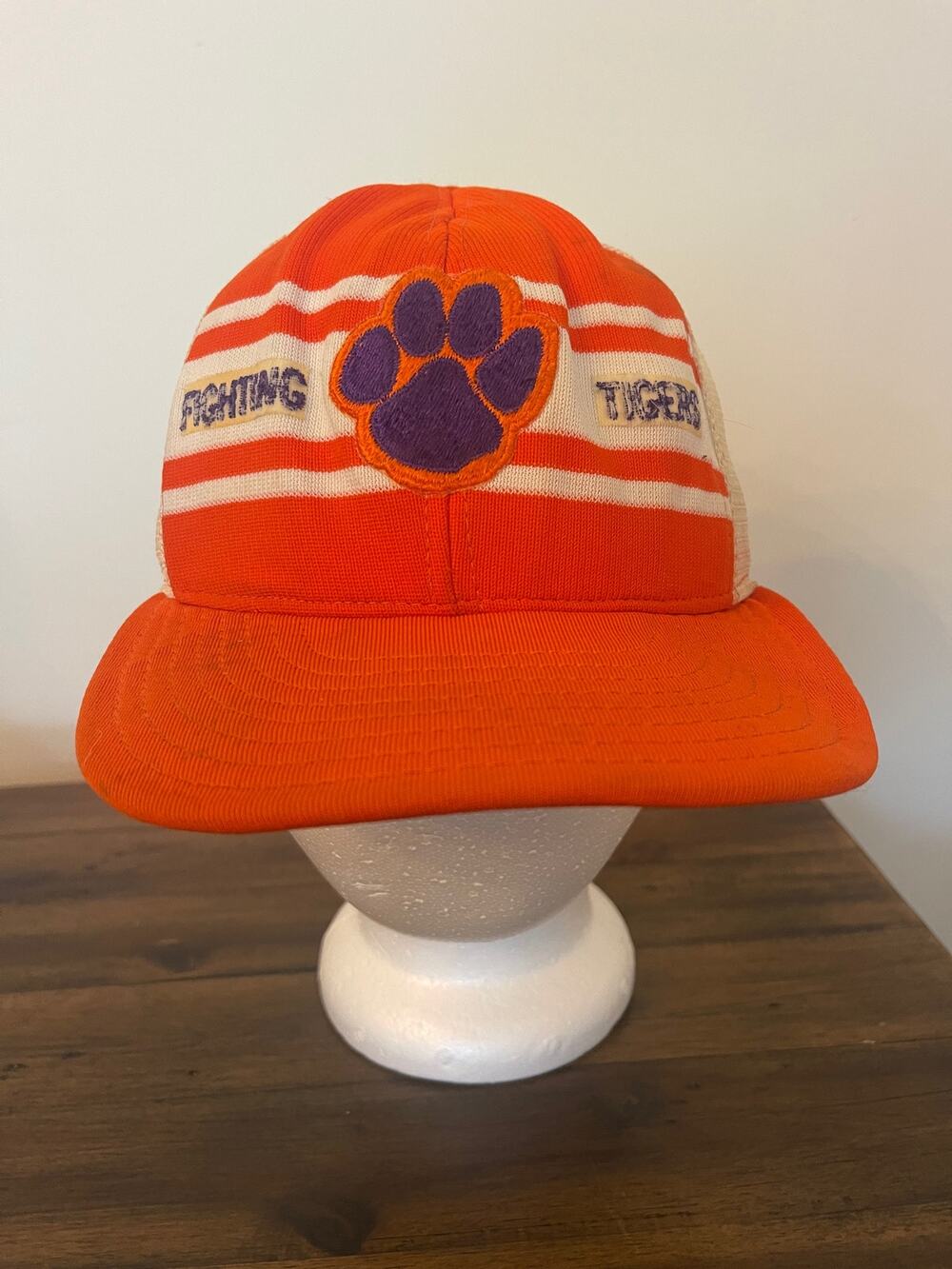 Vintage Clemson Tigers Trucker Hat Size Large AJD Superstripe USA